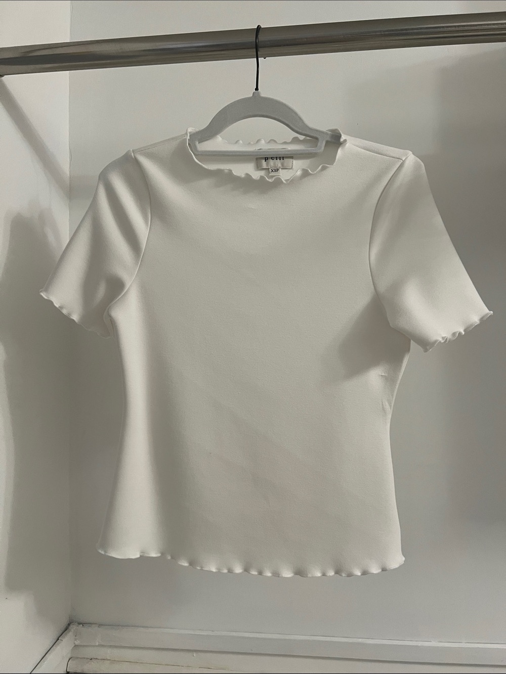 White Ruffle-Edge Short Sleeve Tee